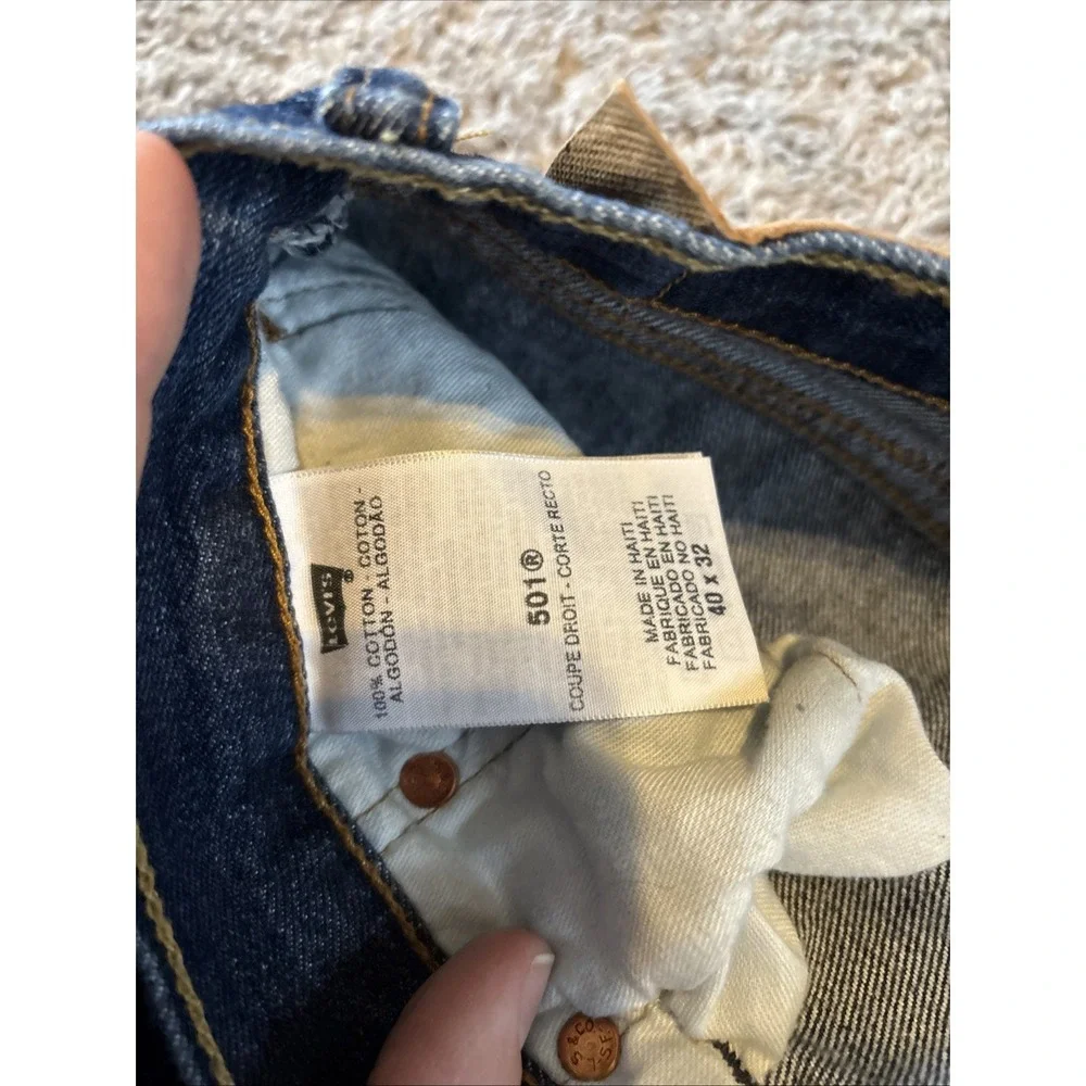 Levis 501 Jeans Mens 40x32 Blue Denim Pants Button Fly Workwear Dark Wash‎ FLAW